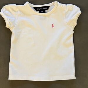 Ralph Lauren Girl's White T-Shirt Crewneck with Pink Logo Sz 18M